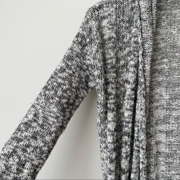 Express Knit Open Stitch Shawl Collar Cardigan Gray/ White S - Picture 4 of 7